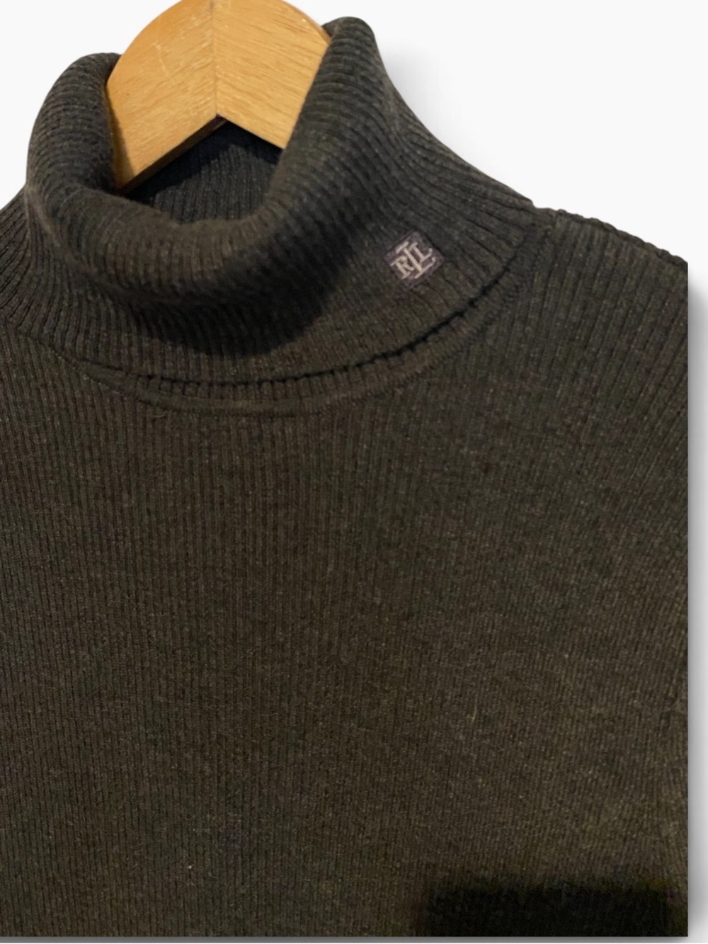 VINTAGE LAUREN RALPH LAUREN OLIVE GREEN RIBBED TURTLENECK SWEATER SZ XL - Picture 3 of 5